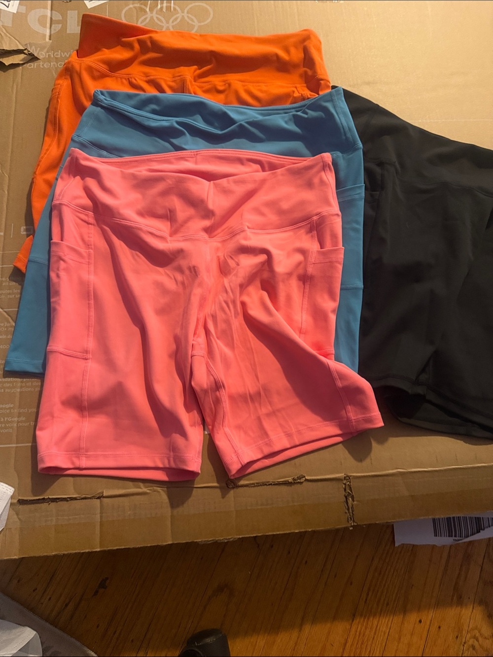 High-Waist Athletic Bike Shorts - Pink, Blue, Orange, Black